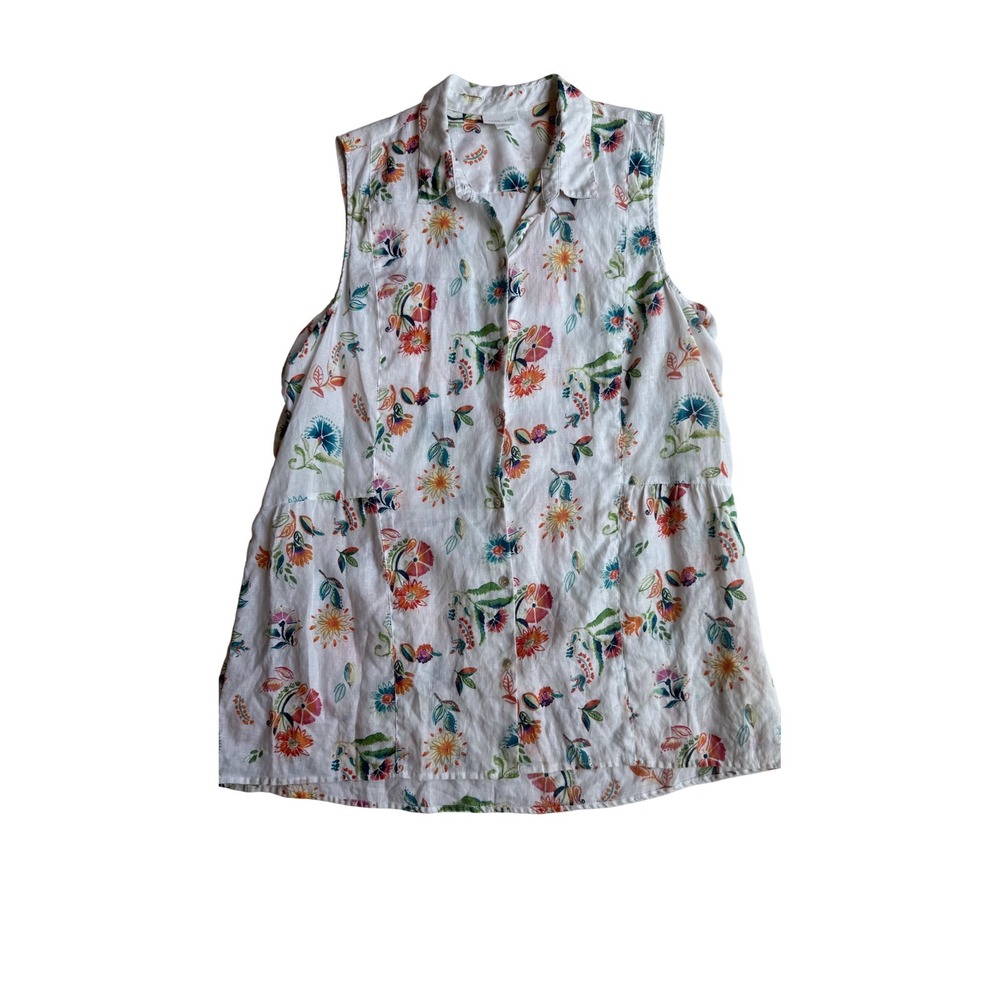 J. Jill Love Linen Floral Sleeveless Button Down Tunic Top White XL Multi-Color - Picture 1 of 8
